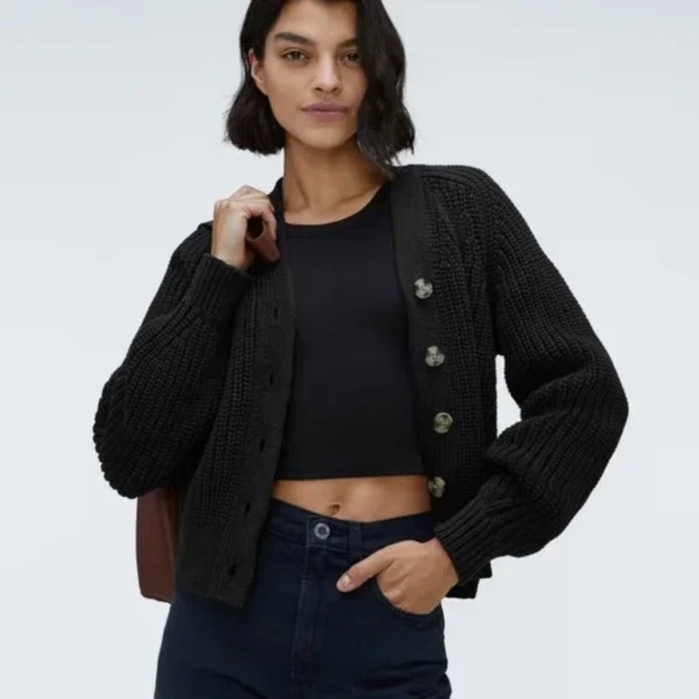 Everlane Crop Cotton Cardigan Black Medium